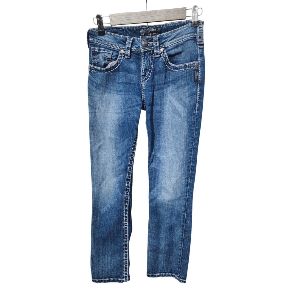 Silver‎ Jeans Co Natsuki Capri Blue Denim Pants W25 Medium Wash Contrast Stitch
